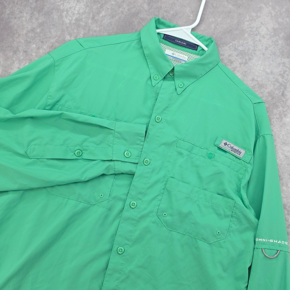Columbia PFG Tamiami II Fishing Shirt Mens Small Green Long Sleeve UPF 40 Shirt